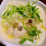 白菜×豆と雑穀×ささみ蕎麦団子の豆乳クリームスープ